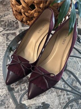 Ellen Tracy Burgundy Pointed-Toe Bow Pumps